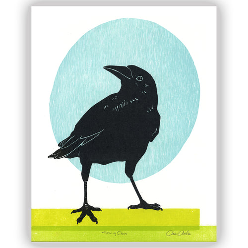 Spring Crow Fine Art Linoleum Block Letterpress Print