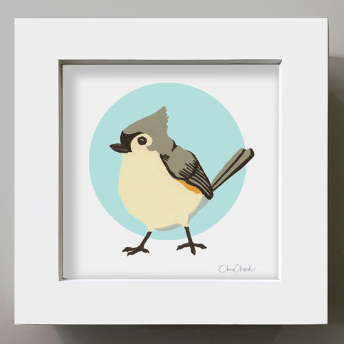 TUFTED TITMOUSE Framed Mini Bird Reproduction 4"x4"
