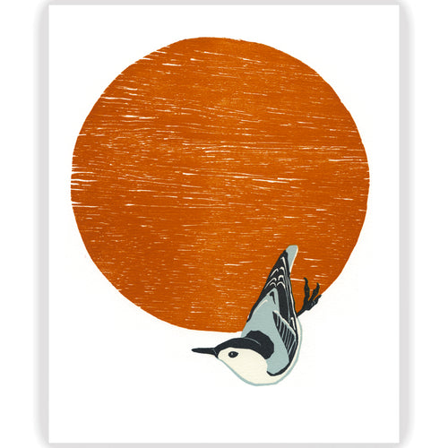 White-breasted Nuthatch Fine Art Linoleum Block Print