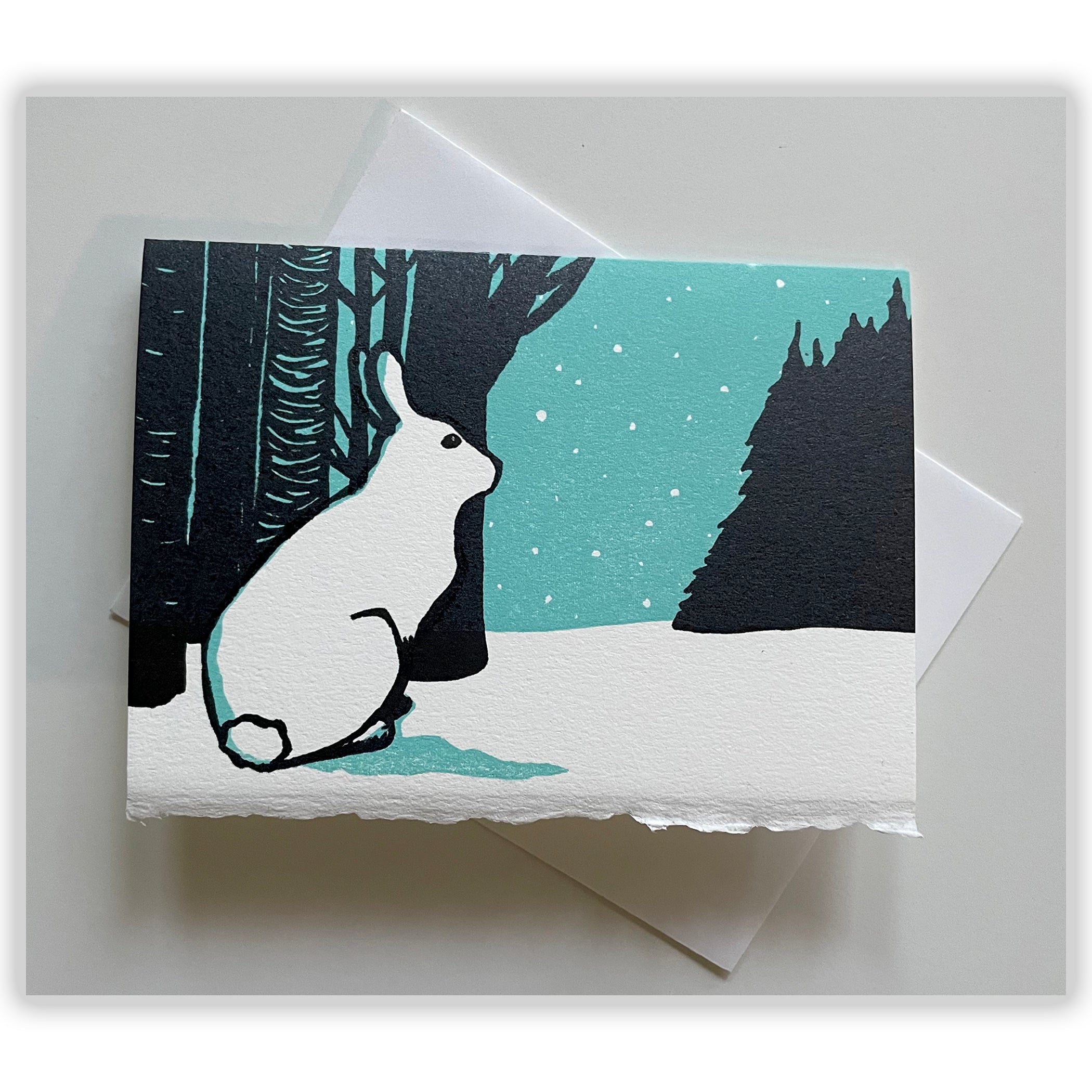 rabbit card limited edition Winter Rabbit Holiday Card, Hand Printed Letterpress, 4x5.5 (A2) – Moon Rabbit Press