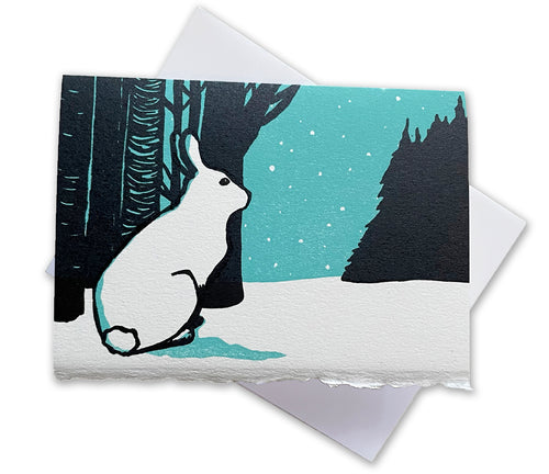 Winter Rabbit Holiday Card, Hand Printed Letterpress, 4x5.5 (A2)