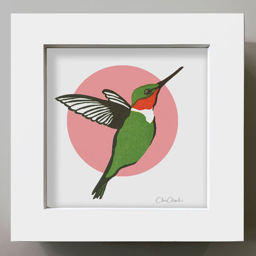 HUMMINGBIRD Framed Mini Bird Reproduction 4"x4"