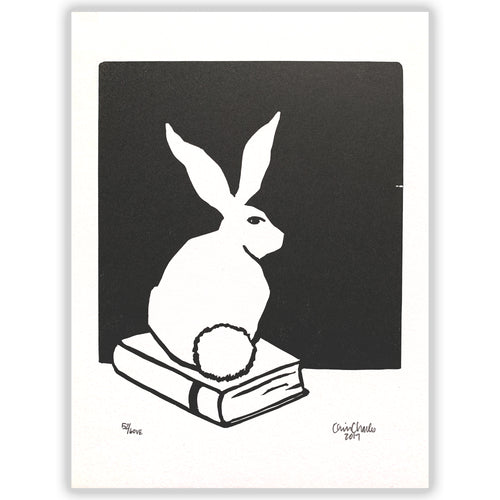 Book Bunny Linocut Fine Art Print