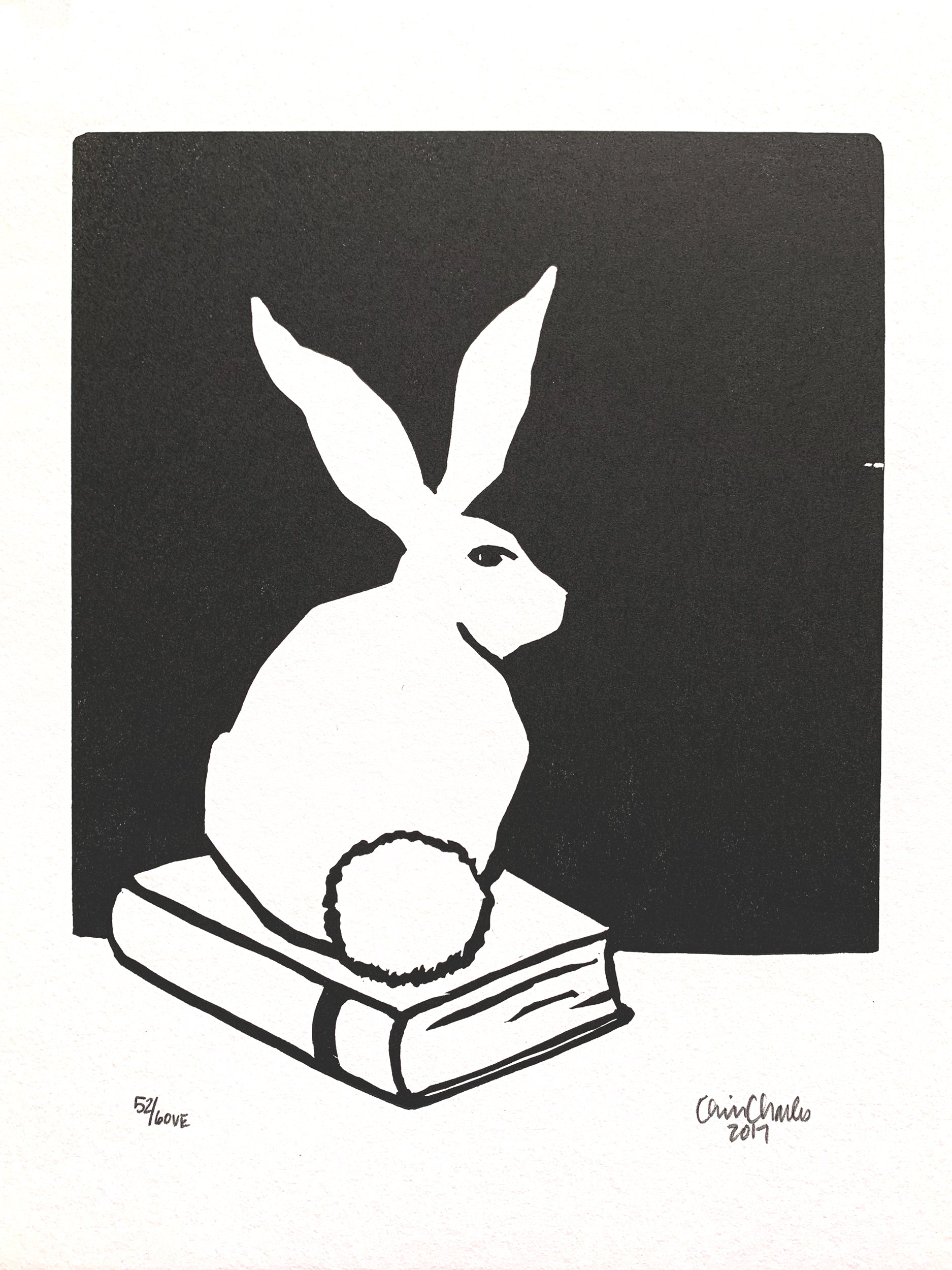 Book Bunny Linocut Fine Art Print