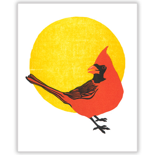 Northern Cardinal fine art linoleum block letterpress print