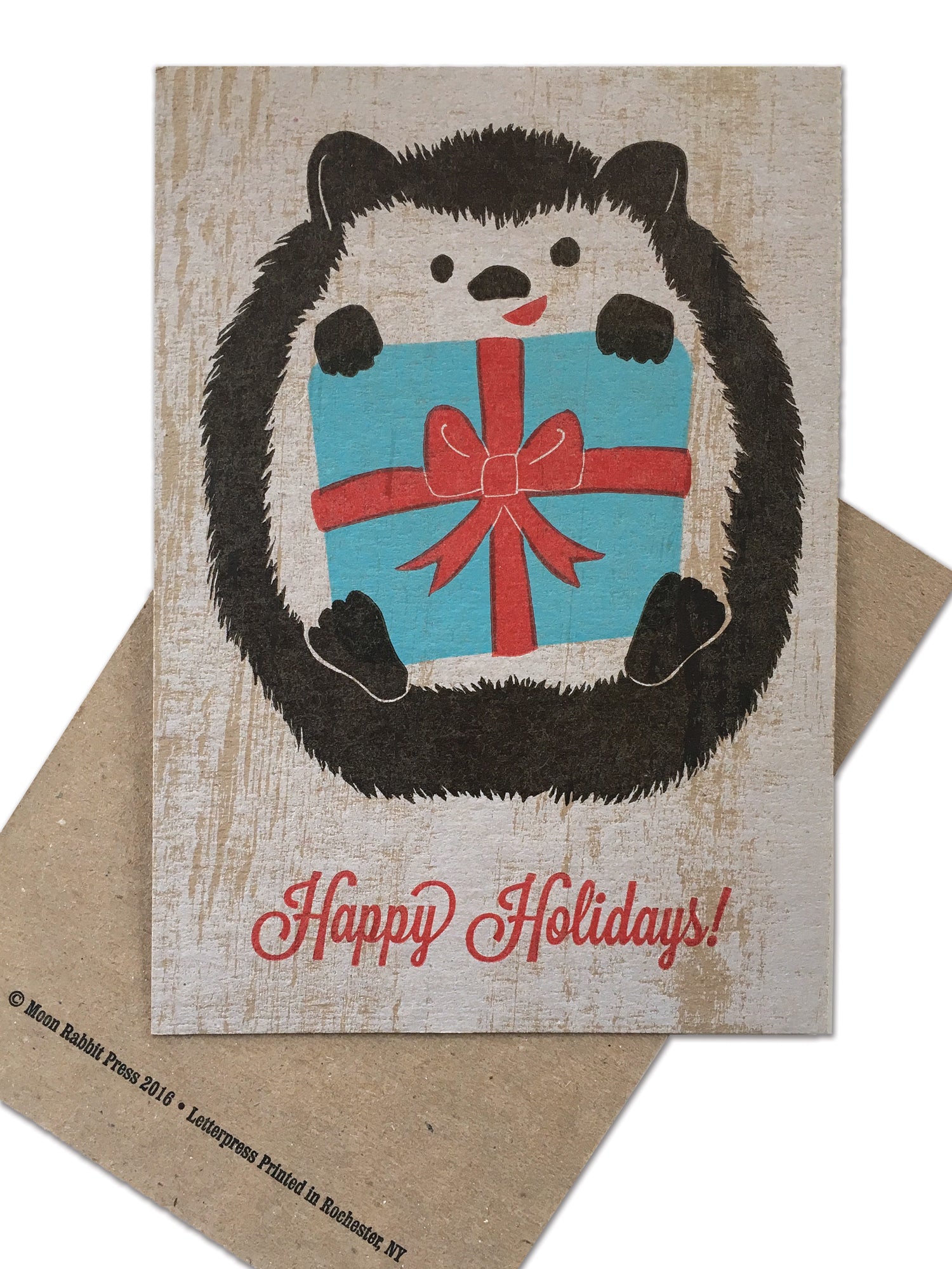 hedgie hedgehog letterpress holiday card printed in Rochester NY