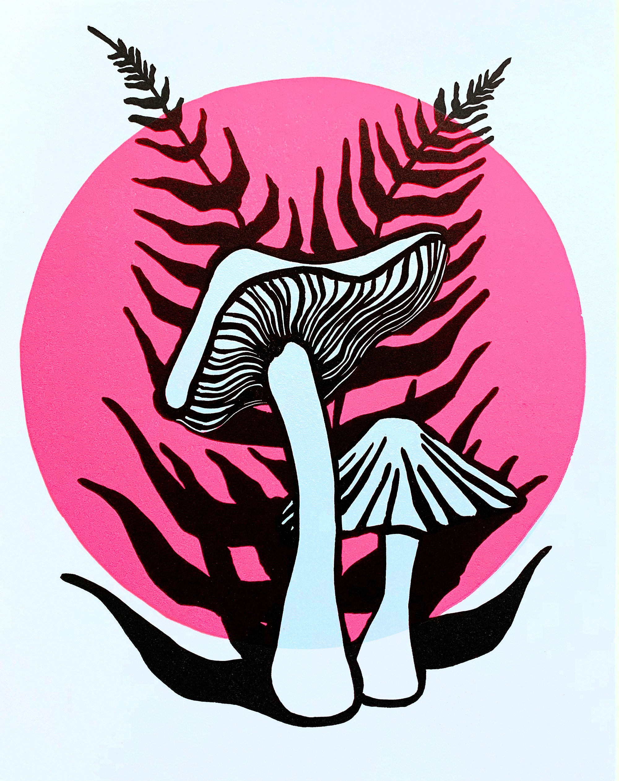 Fungus and Ferns• Linocut Fine Art Print