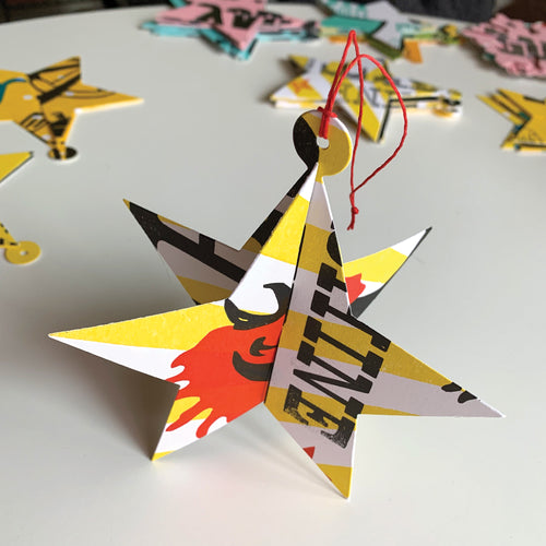 Star Ornament 3 Pack, Hand Printed Letterpress