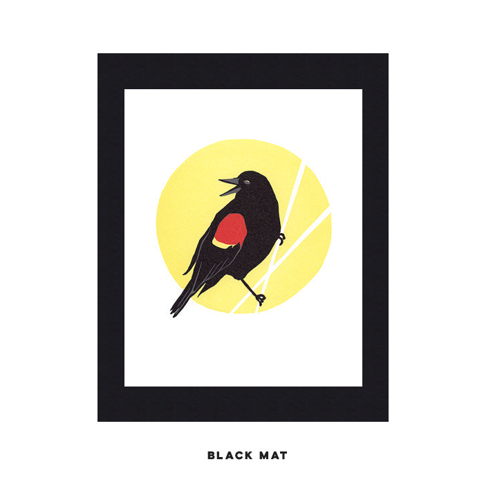 Red-winged Blackbird fine art linoleum block letterpress print