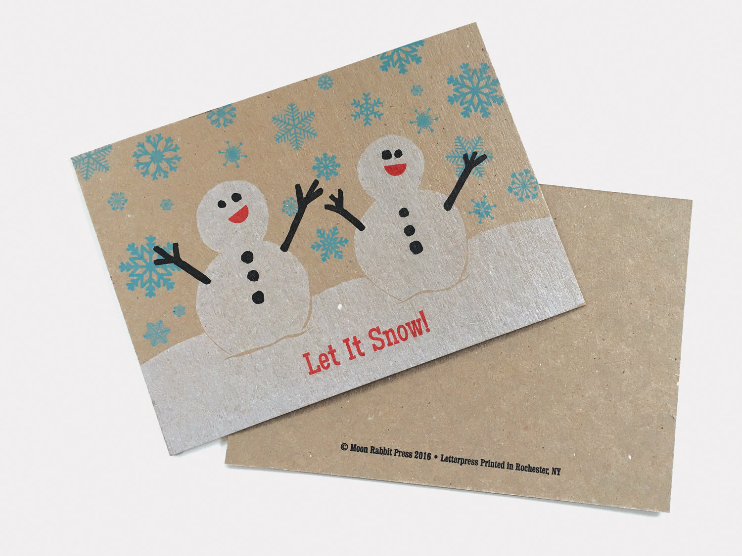 snowman let it snow letterpress holiday card printed in Rochester NY