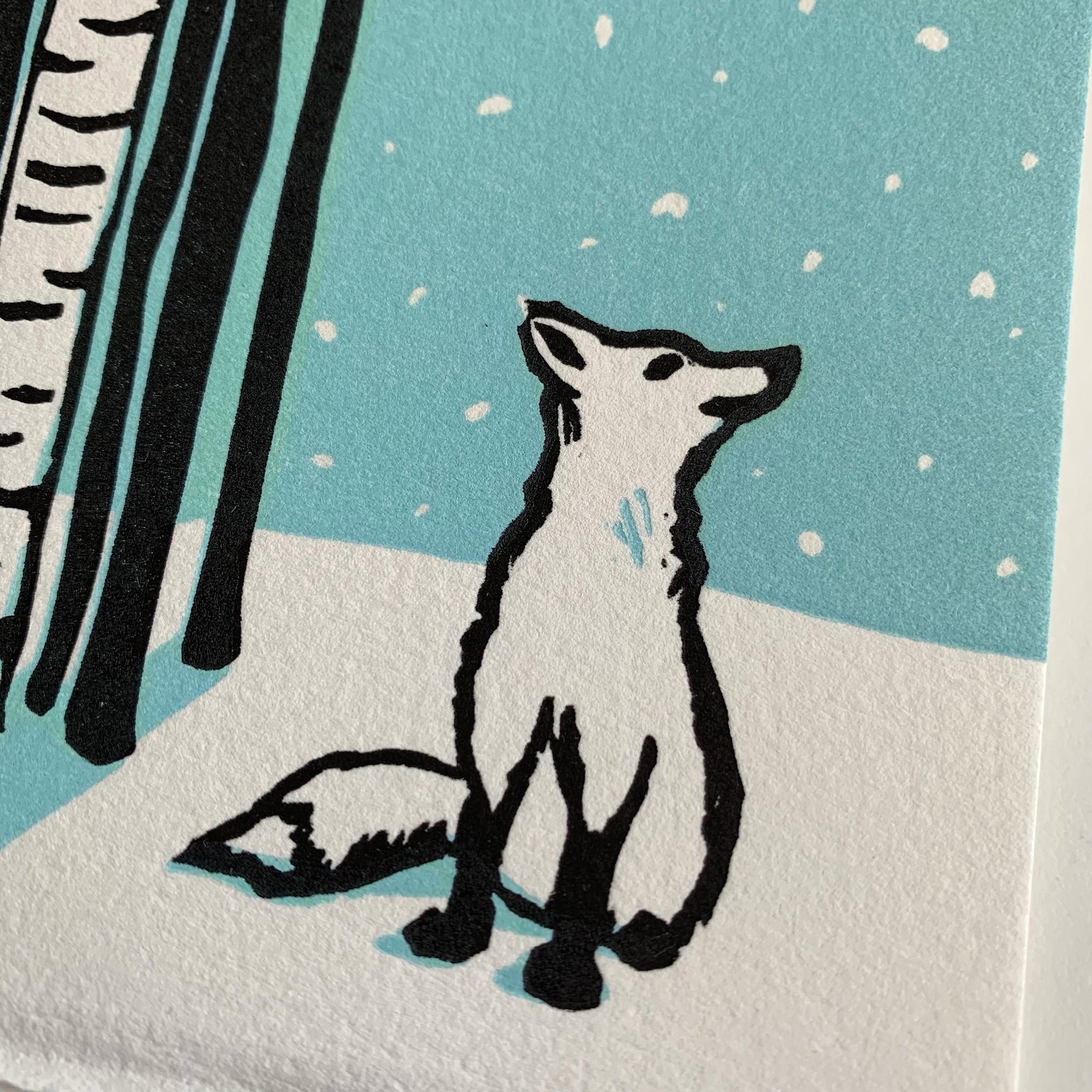 Winter Fox Holiday Card, Hand Printed Letterpress, 4x5.5 (A2)