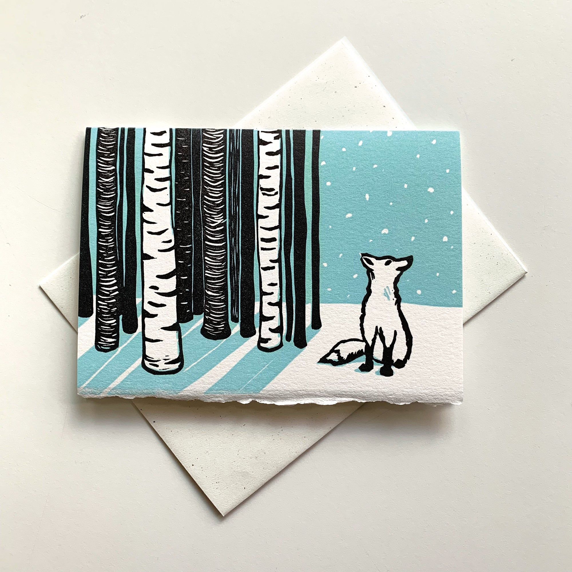 Winter Fox Holiday Card, Hand Printed Letterpress, 4x5.5 (A2)