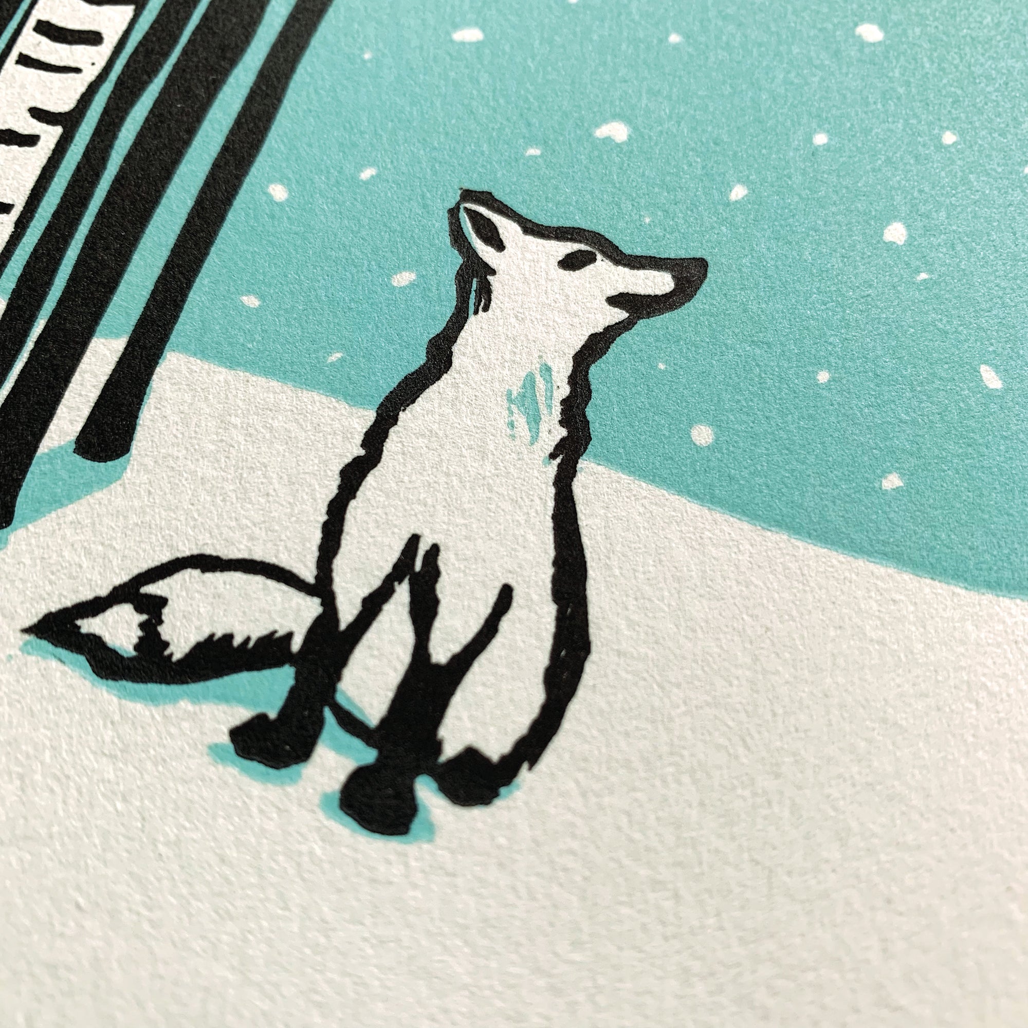 Winter Fox • Linocut Fine Art Print with Black Mat